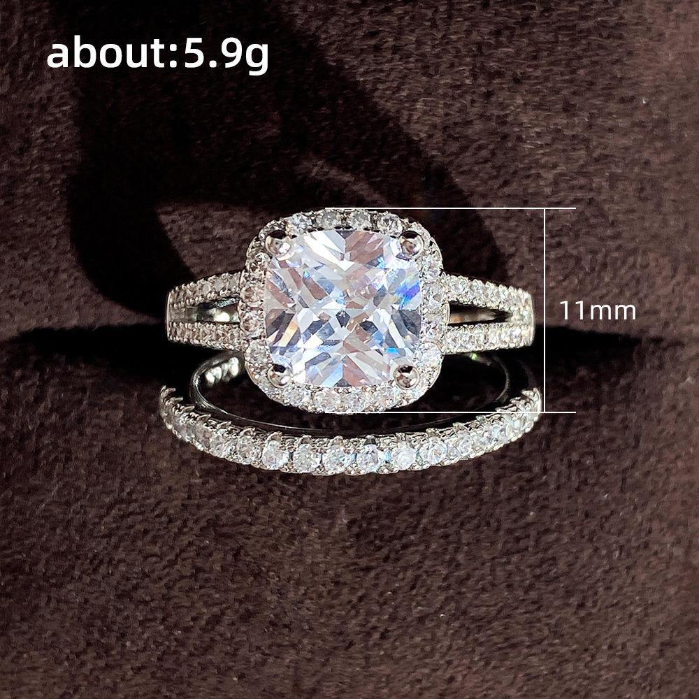 Micro-Inlaid Diamond Zircon Set Ring, Light Luxury Square Diamond Women'S Engagement Couple Ring