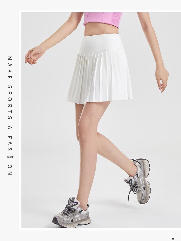 Women's Plus Size Quick-Dry Pleated White Tennis Skirt with Anti-Exposure Shorts