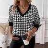 Popular Spring Elegant Women's Printed Sweatshirt V-neck Long-sleeved T-shirt Top for Women