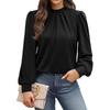 Spring Autumn Stand Collar Loose Casual Elegant Pullover Blouse Women Long Sleeve Solid Color Folds Shirt Top