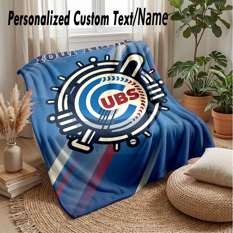 Chicago Cubs Custom Flannel Throw Blanket Print Your Name Text Soft Warm Blanket Holiday Present