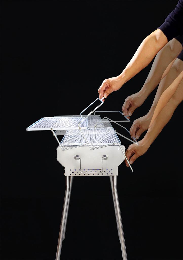 GREEN LIFE GSB-600STTN Stainless Steel BBQ Grill with Easy Charcoal Add-in, Adjustable Height, and Folding Legs