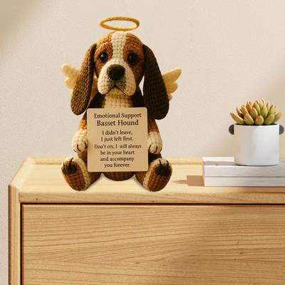 Yousheng Memorial Positiver gehäkelter Welpe Emotional Support Engelshund Handgemachtes positives Häkeltier Hund mit Inspirationskarte Andenken Mitgefühl