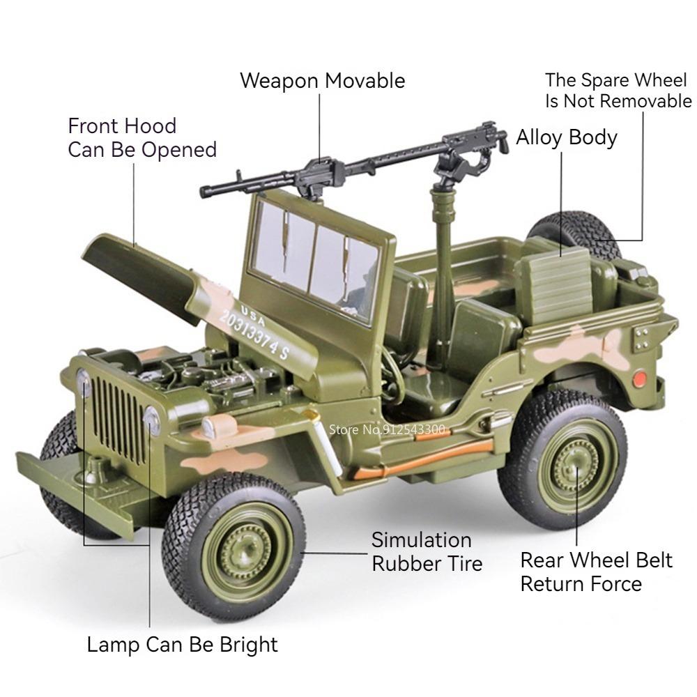 Military Car Model Toy Alloy Body Rubber Tire Sound Light Pull Back Vehicle Models Collection Gifts for Boy