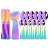 24Pcs Rainbow Color Flatware Set With Storage Rack Stainless Steel Mirror Polished Silverware Cutlery Set Tableware Include Fork Spoon Knife