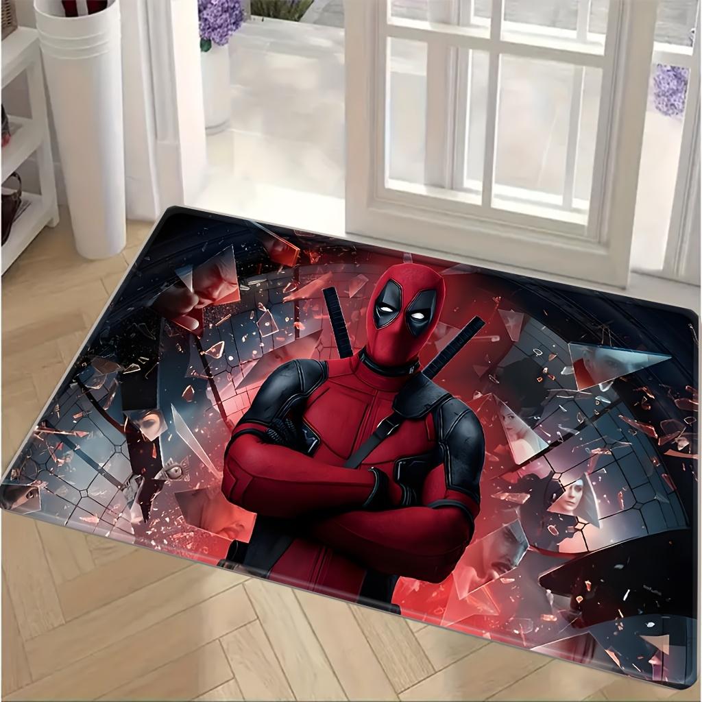1pc Deadpool Pattern Fleece Doormat | Polyester, Machine Washable, Ideal for Living Room, Bedroom Decor, Adds Practicality and