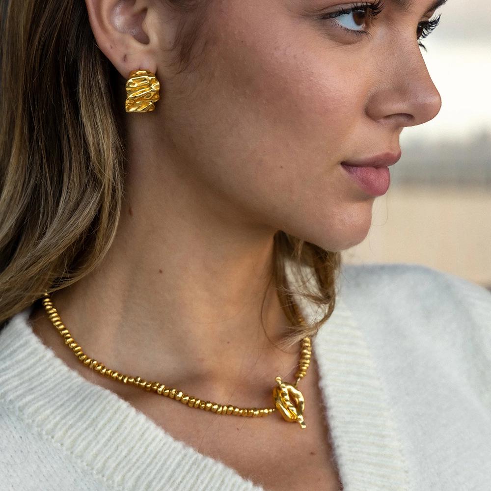18k Gold-Plated Vintage Lava Earrings: European & American Style Non-Fade Studs