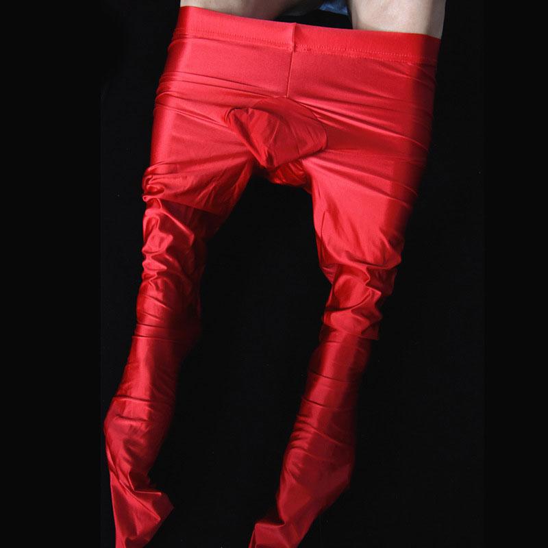 Sexy Men Cockring U Convex Pouch Stockings Open Close Sleeve Tight Stockings Sheer Shiny Glossy Pantyhose Tights Candy Color F32