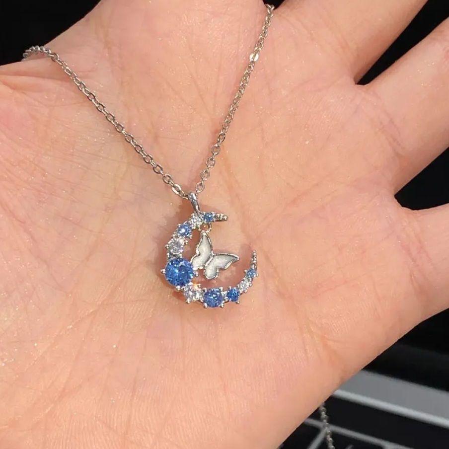 moon butterfly necklace moon flash diamond jewelry high-end design sense light luxury fashion niche temperament versatile necklace