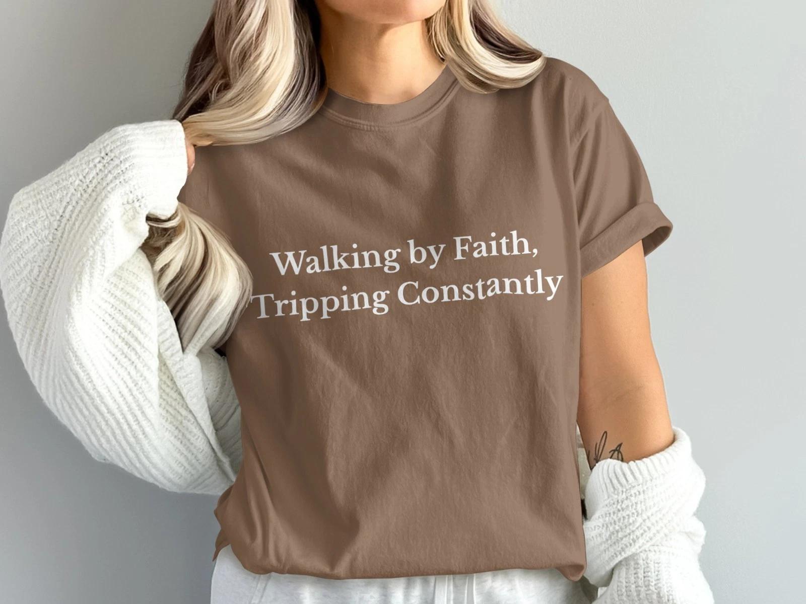 Walking by Faith Tripping Constantly Comfort Colors Funny Christian Tee Shirt 2XL