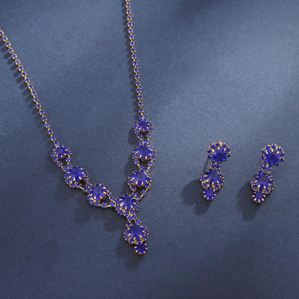 Exaggerated Style Necklace Set Light Luxury High-End Zircon Stud Earrings Versatile Bridal Jewelry Set