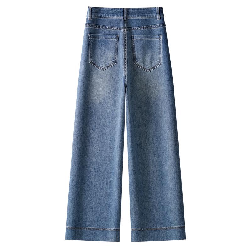 Women's Blue High-Waisted Wide-Leg Jeans - Summer 2025 Relaxed Fit, Slimming Drapey Long Pants
