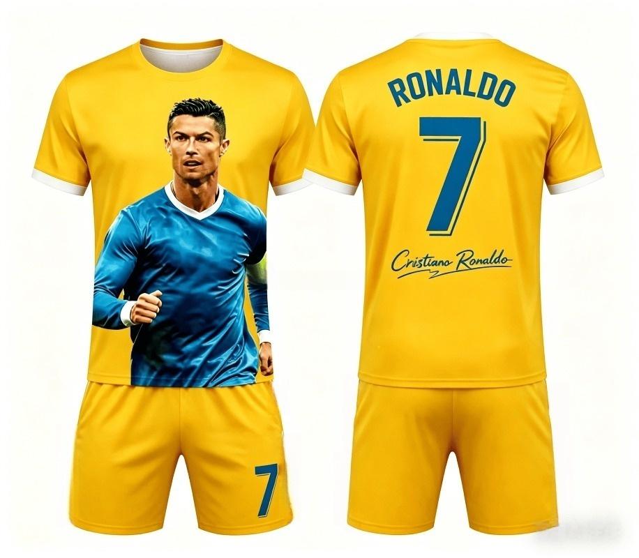 Sommer Neue Mode Ronaldo #7 Fußballtrikot Sport Training Spiel Kurzarm T-Shirt und Shorts Set Locker Familie Kinder T-Shirts