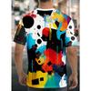 Herren Buntes Abstraktes Graffiti 3D-Bedrucktes T-Shirt Lässiges Kurzarm Rundhals Oberteil Coole Farbspritzer Geometrische Grafik Sommer Streetwear T-Shirts