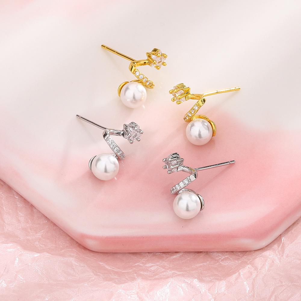 Super Sparkling Zircon Star Pearl Earrings Retro French Exquisite Light Luxury Full Of Diamonds Geometric Lines Pentagram Earrings