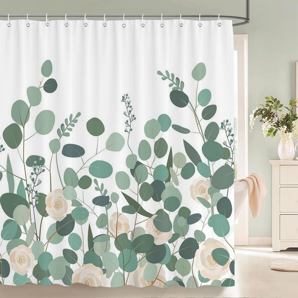 Green Plant Leaf Vines Flowers Shower Curtain Modern Nordic Minimalist Printed Polyster Home Decor Bathroom Curtain with Hooks