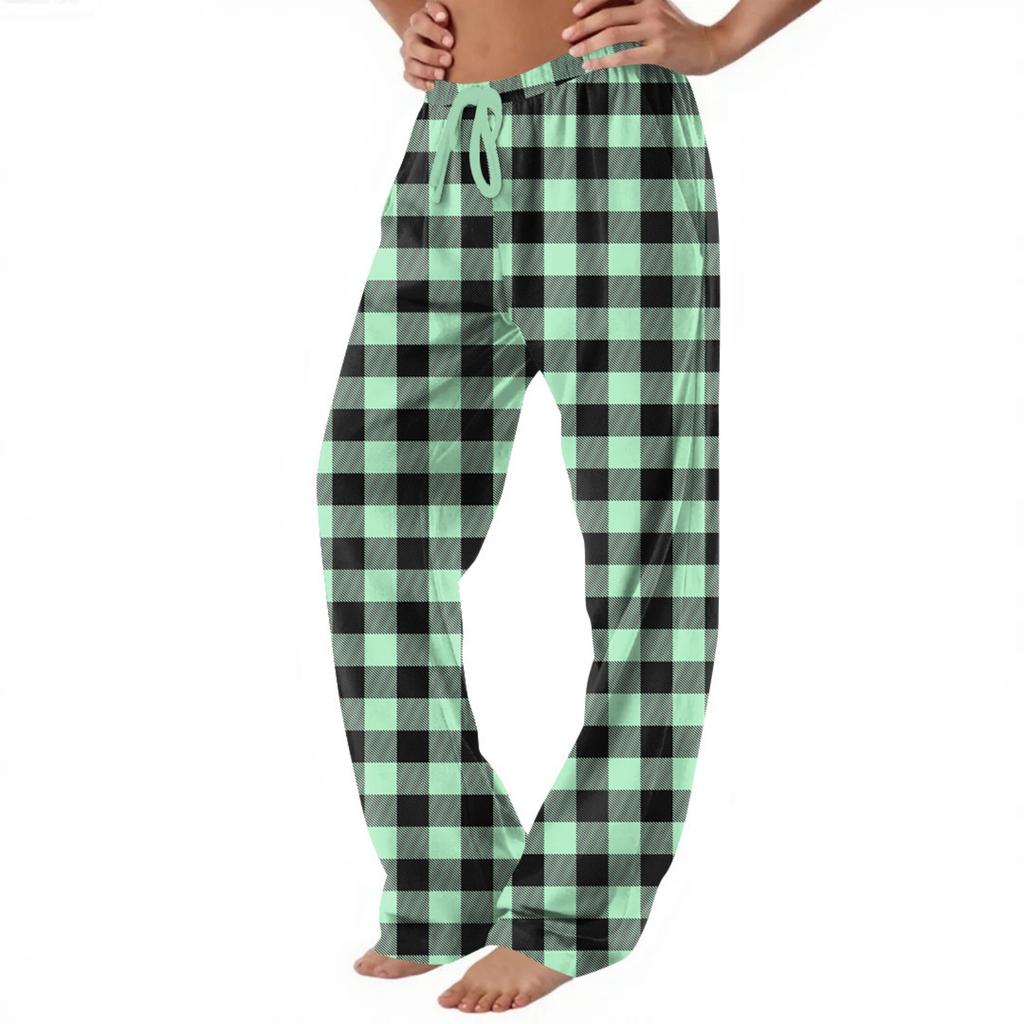 Women  Winter Plaid Printed Pants Full Length Long Trousers Sports Pants
