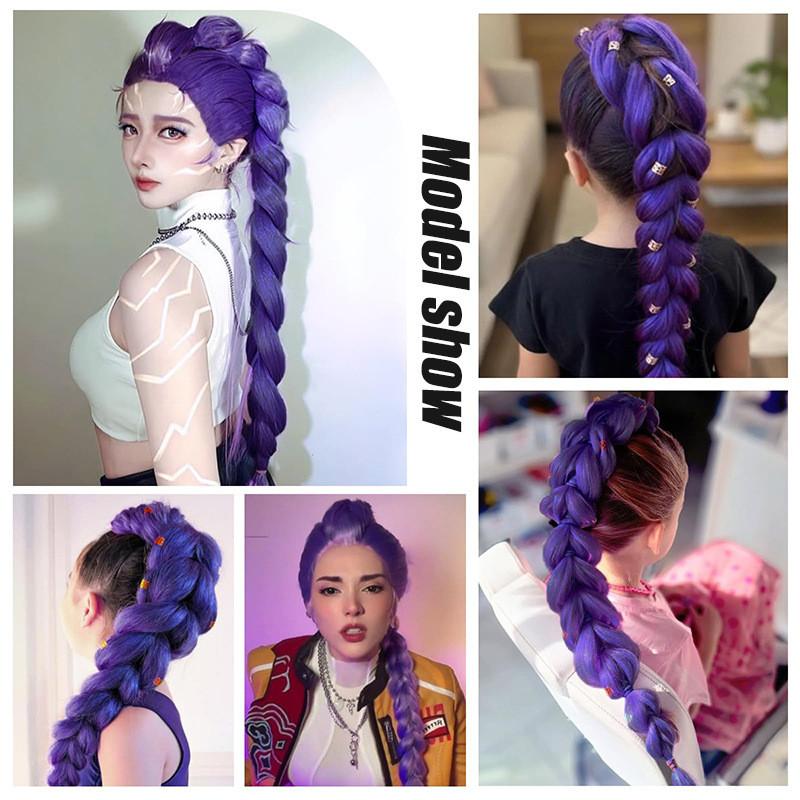 Perruques Rumi Princess Kpop Hunters Violettes à Longue Queue de Cheval de 80 cm Accessoire Prop de Cosplay d'Halloween