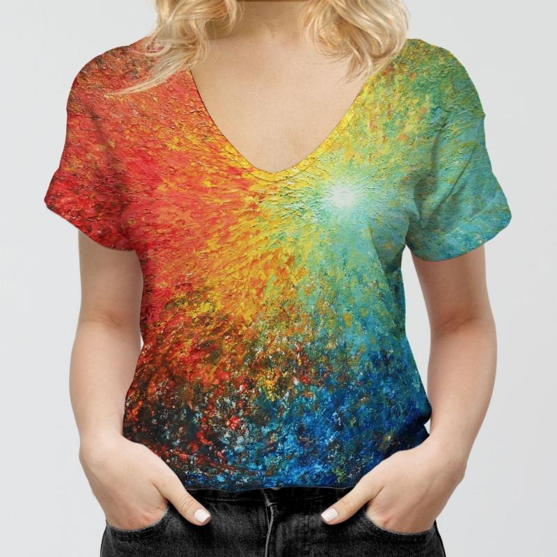 

Летняя мода Свободный тренд V-образный вырез Повседневная женская футболка S