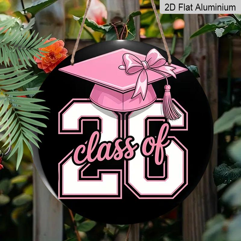 

2D Flat Aluminum Graduation-Themed Wall Decor Commemorative Gift 7.87 Inches X 7.87 Inches Pink-Toned Design Suitable for Cafes, Offices, Front 1pc