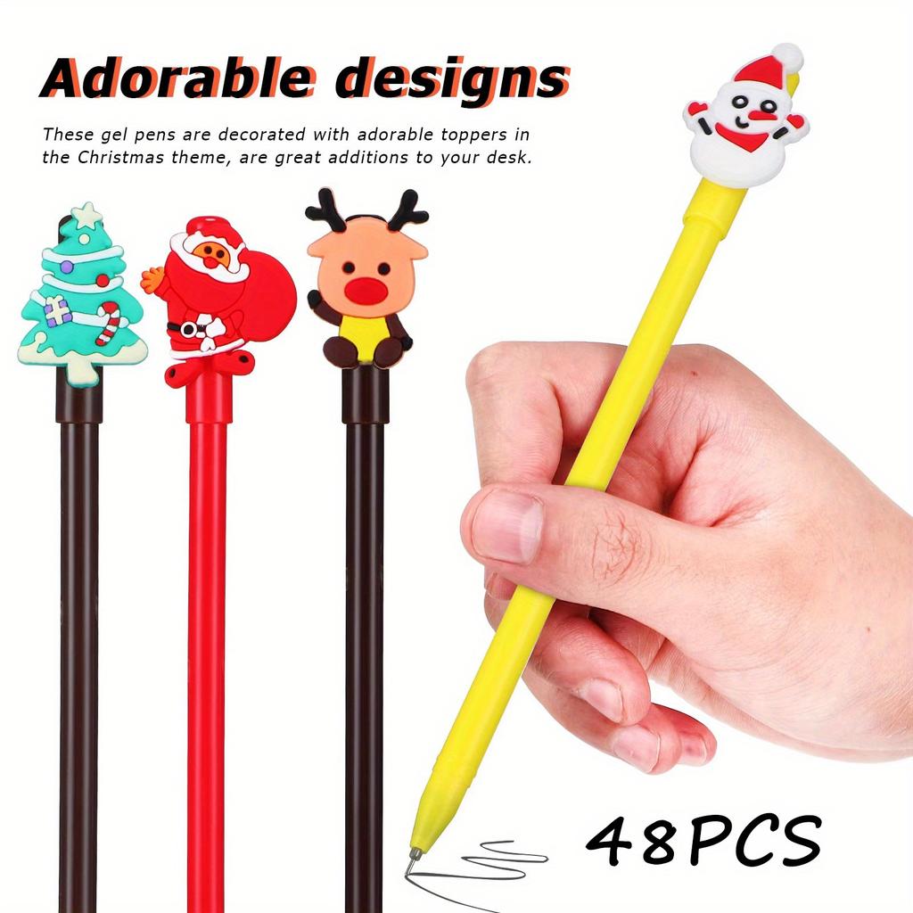 48Pcs Christmas Themed Writing Pens Kawaii Novelty Stationery Smooth Writing Durable Holiday Office Supplies