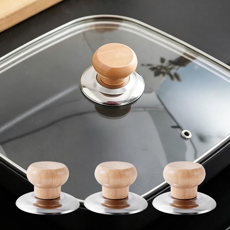 Wooden Lid Cap Kitchen Anti-scald Handle Pot Cover Button Household High-temperature Resistant Single Hole