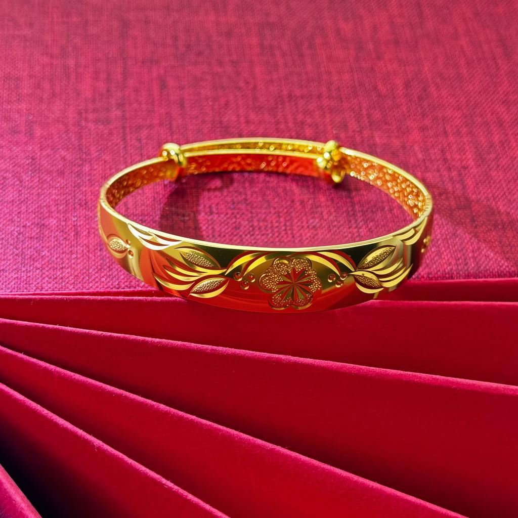 Chinese Style Retro Gold Minimalist Ring Bracelet, National Style Temperament Sansheng Sanshi Fu Character Open Bracelet Women