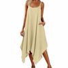 Women's Summer Casual Solid Color Round Neck Adjustable Suspender Dress With Pockets