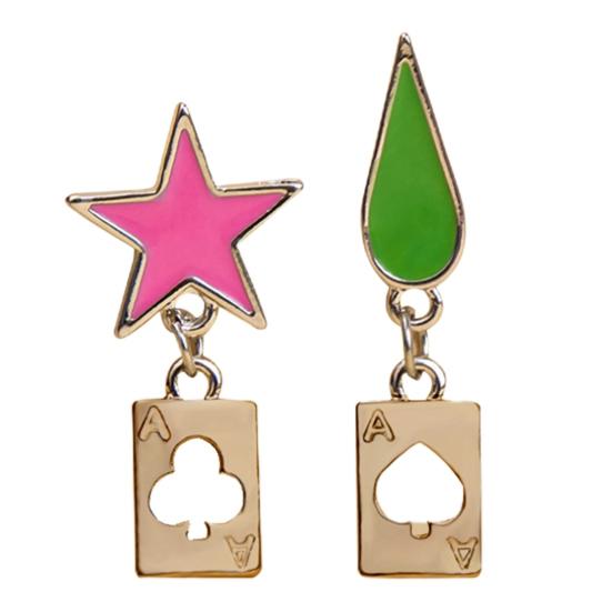 

Охотник Аниме Косплей Покер Джокер Серьги-гвоздики для Хисока Ювелирные Аксессуары золотистый