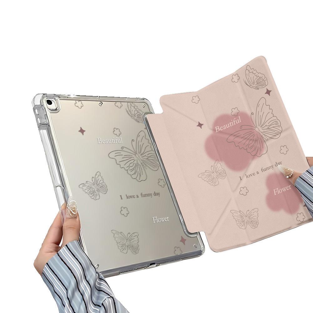 Butterfly Flower Is Suitable for iPad Pro11 Inch Y Folded Edge Sticker, Tablet Protective Case with Pen Slot, Anti-drop Soft Case Ins Wind