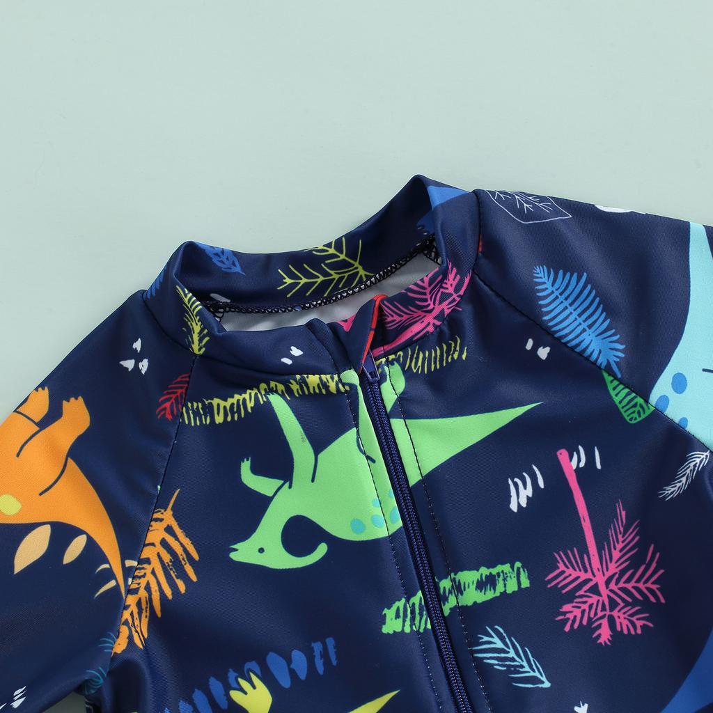 Toddler Boys One-Piece Swimsuit, Summer Short Sleeve Cartoon Animal Sun Protection Bathing Suit