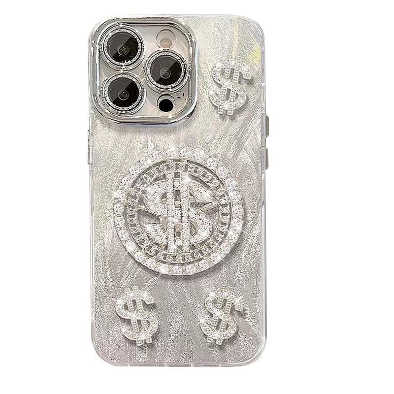 

Rhinestone Dollar Fun Rotating Phone Case for Apple 16pro Chain for IPhone17promax Fine Hole 14 For iPhone 11