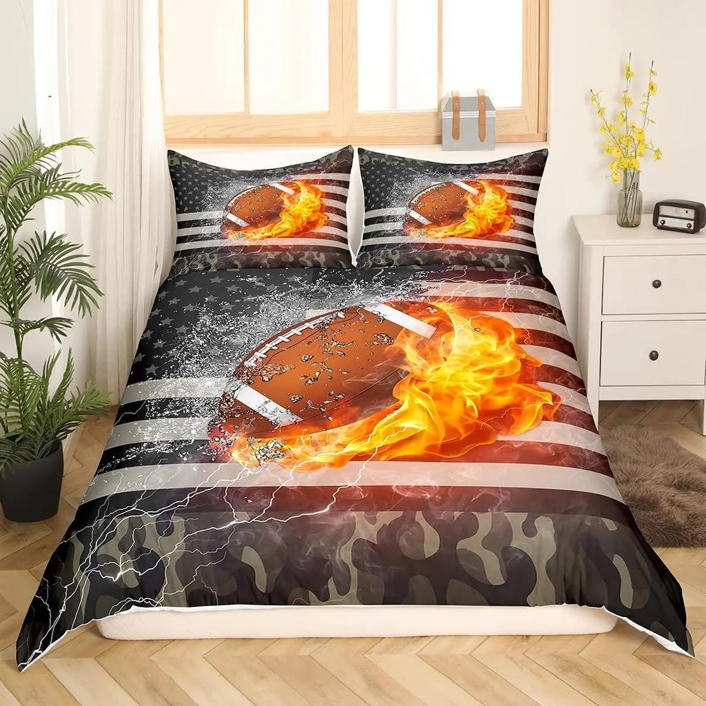 Football Bedding Set For Teen Boys Sport Duvet Cover Set Football Theme Bedding Set Double Queen King Size Polyester Qulit Cover