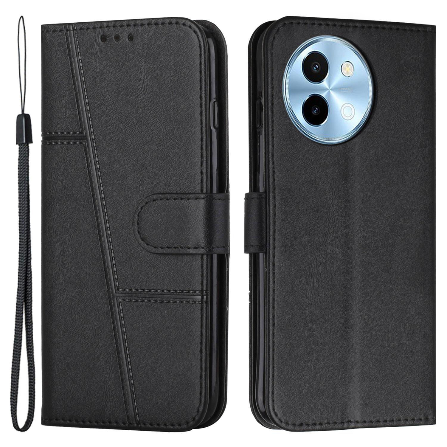 

For vivo Y38 5G/Y200i 5G/T3x Case Leather Stand Calf Texture Cell Phone Cover Black