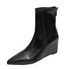 Slope Heel High Heel Short Boots 2025 New Autumn and Winter Pointed Elastic Thin Boots Black Retro Versatile Martin Boots Women