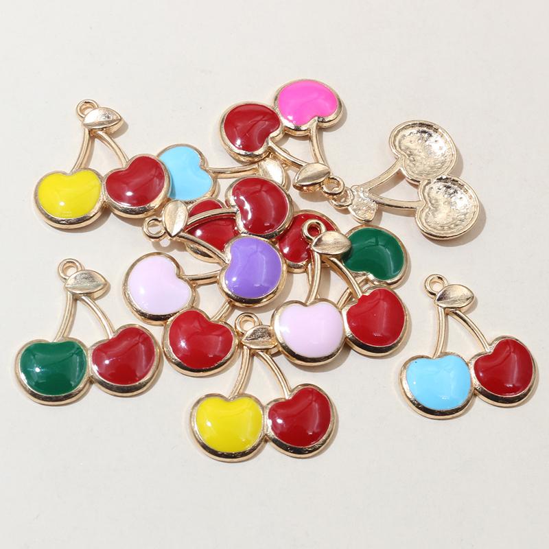 20pcs 22x20mm Enamel Cherries Charms Pendant Fruit Cherry Alloy Craft DIY Jewelry Making Accessories for Earrings Necklace