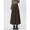 High-Waisted Coffee Wool Skirt for Women, Autumn-Winter Style, Pleated A-Line, Petite Fit, Mid-Length, Perfect Drape