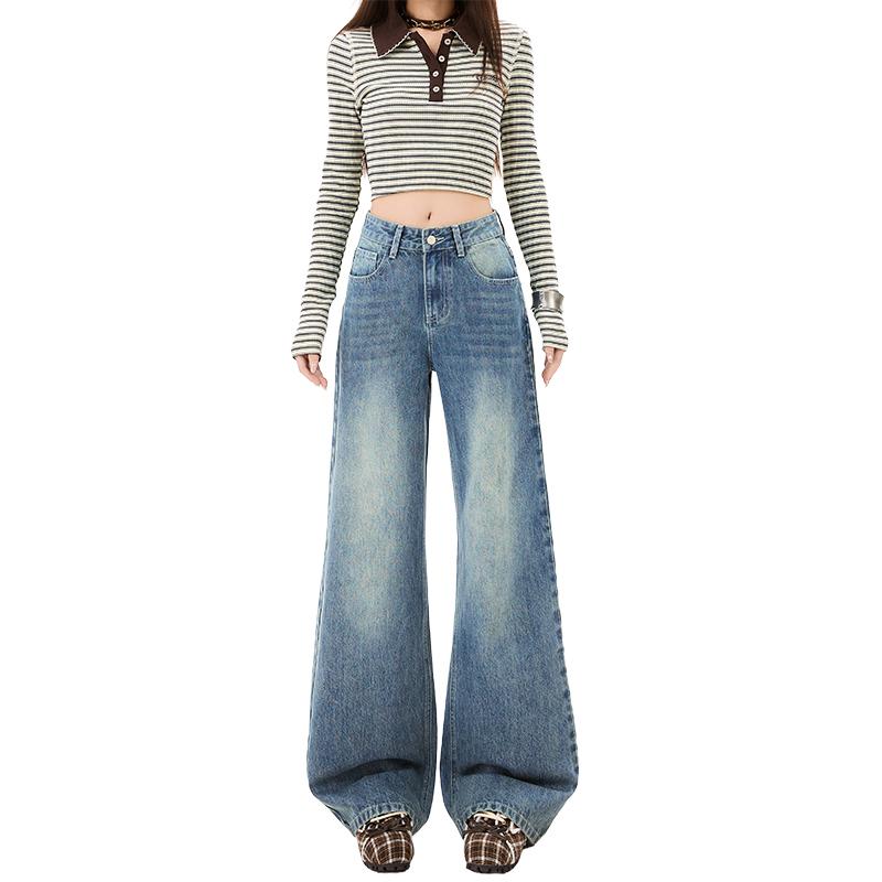 Spring High Waisted Loose Wide Leg Jeans for Women, Slimming Straight Leg Loose Floor Pants