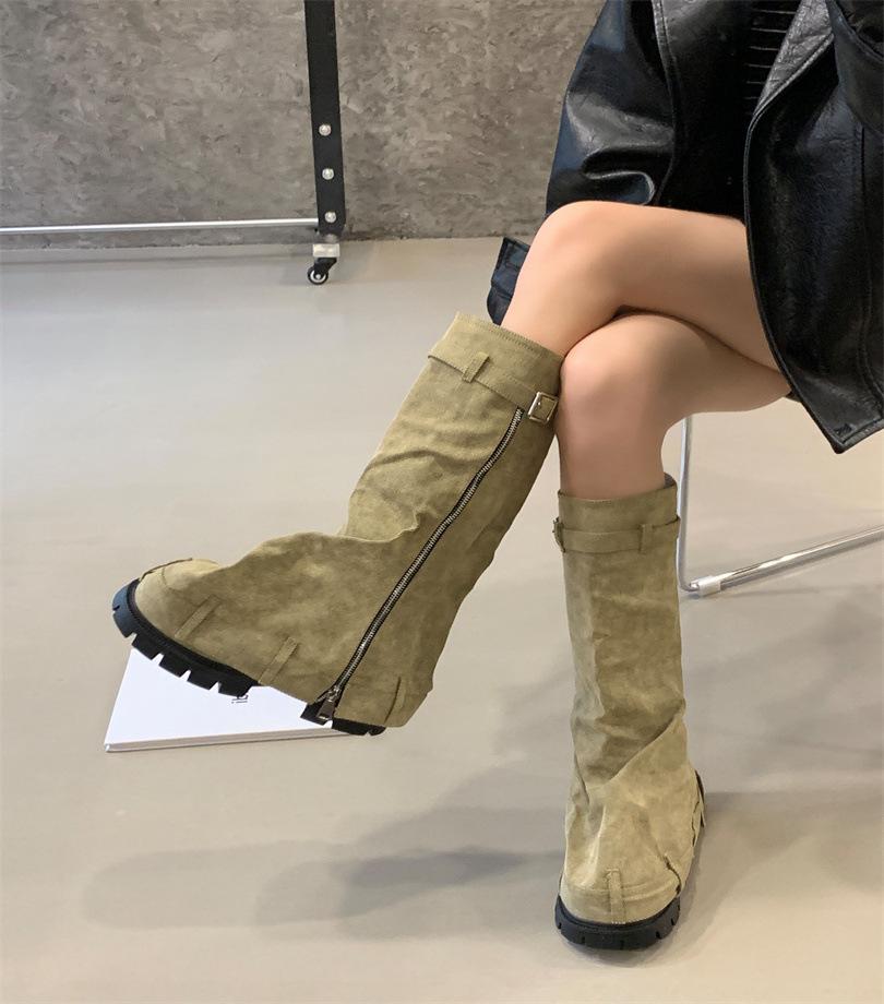 

25 autumn and winter foreign trade new western thick-soled wedge cowboy boots cuff fashion western boots 39 зеленые хаки