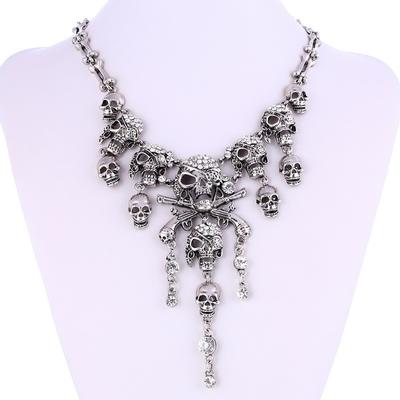 Klasický Vintage Pirátský Skeletons Lebka Choker Náhrdelník Přívěsek pro Ženy Muže Retro Kamínkový Biker Gotický Punk Párty Šperky