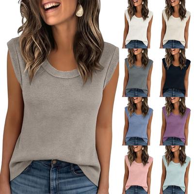 Women's Round Neck Knitted Sleeveless Tank Base Top