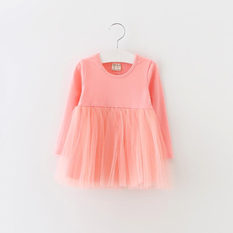 New Spring/Autumn Long Sleeve Cotton Princess Dress for Girls with Mesh and Puffy Design
