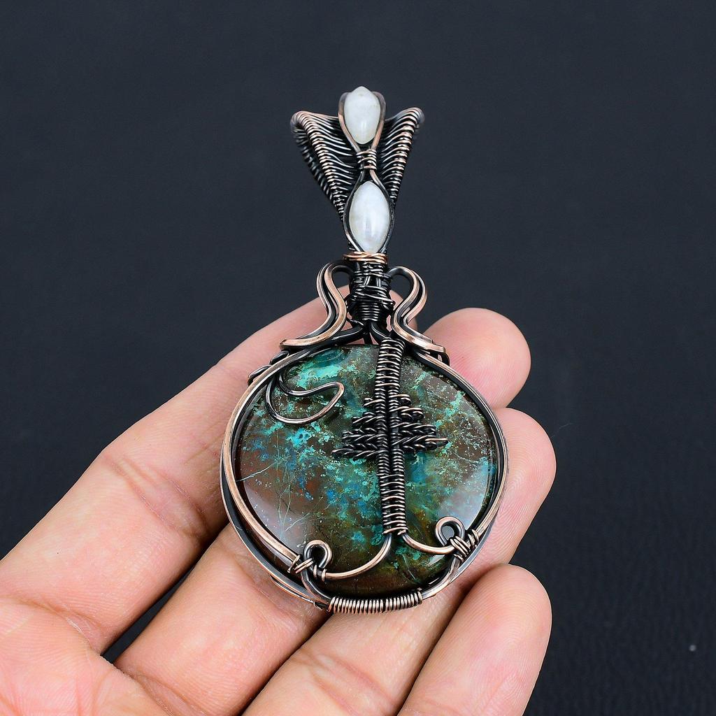 Chrysocolla Pendant, 999 Copper Wire Wrapped Pendant Handmade Gemstone Jewelry, Gifts For Wife Brand New Pendant