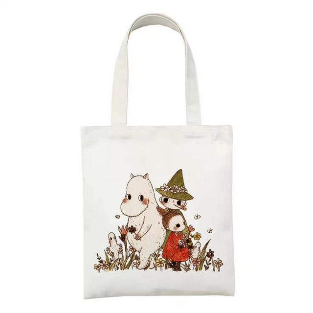 White Ladies Canvas Shopping Bag Eco Female Shoulder Bag Cartoon Graphics Large Handbag Foldable Tote Bag for Women Shopping Bag