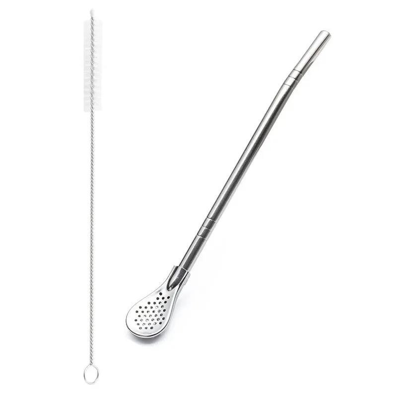 Detachable Bombilla Filter Straw Stainless Steel Straw Spoon Tea Filter Yerba mate straw Reusable Drinking Tools Bar Access