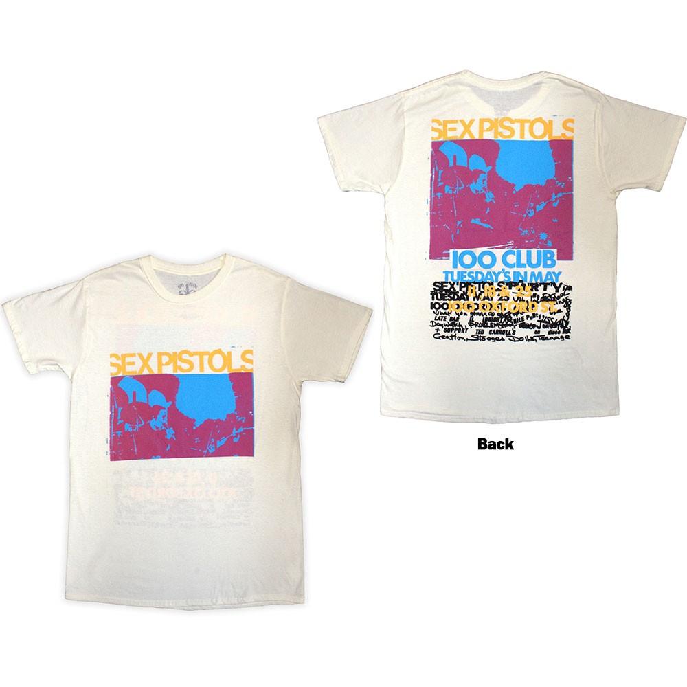 The Sex Pistols Unisex TShirt 100 Club (Natural) (Back Print) (XLarge) S