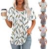 Women's Summer Fashion Casual Pleated Round Neck Print Short Sleeve T-Shirt Top