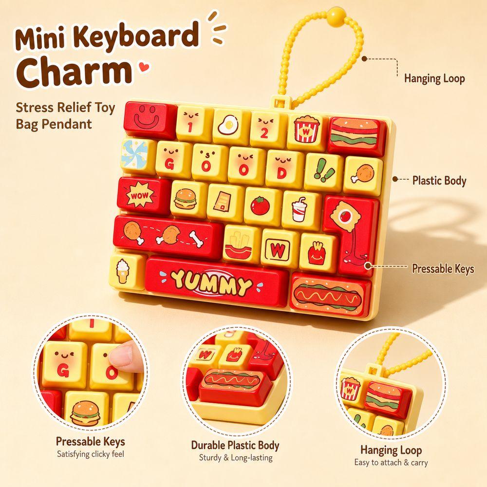 26-key Keyboard Keychain Pressable Keys Press Button Toy Cute Keyboard Fidget Toy Bag Ornament