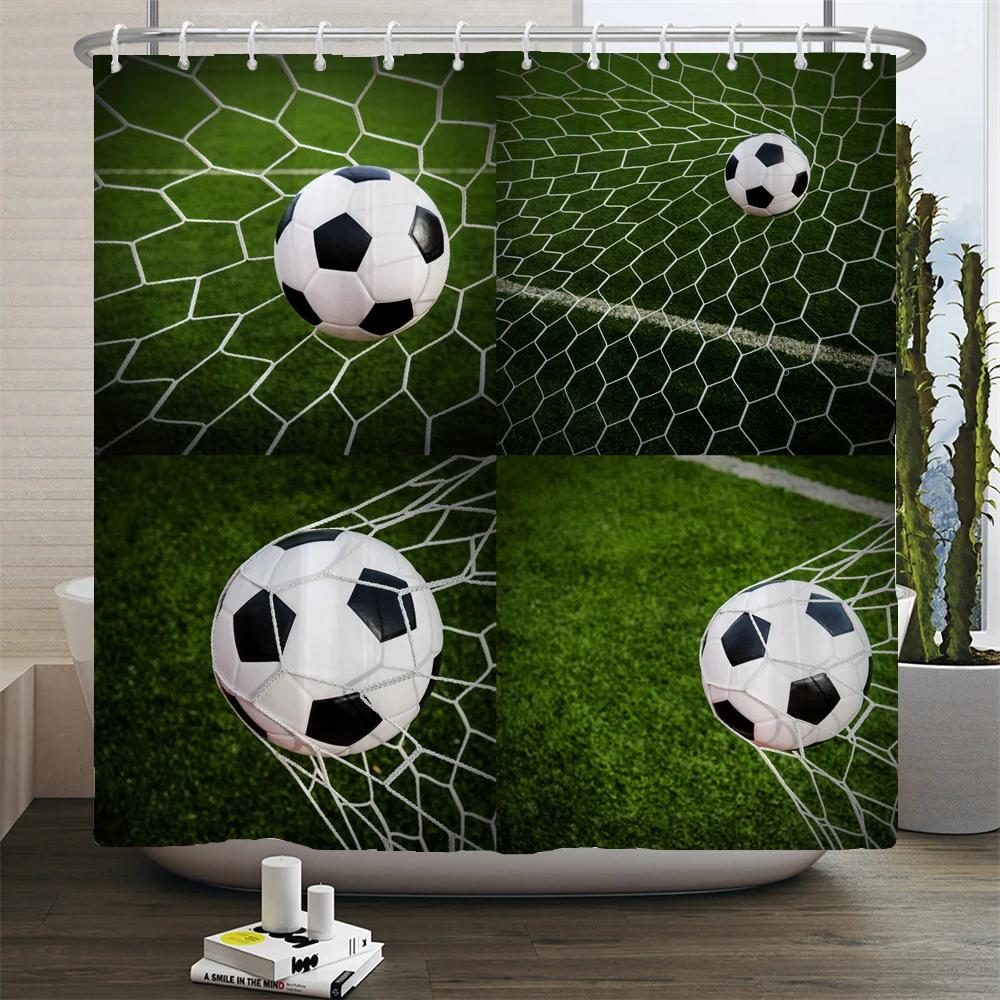 Football Shower Curtain Waterproof Bathroom Curtains Sports Style Print Bath Partition Curtain Decorate Curtains With Hooks