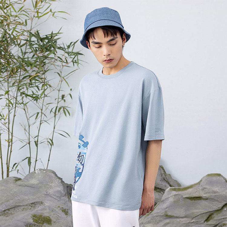 Anta Jianghu Tričko s potiskem Unisex topy Modrošedé 952228153-3